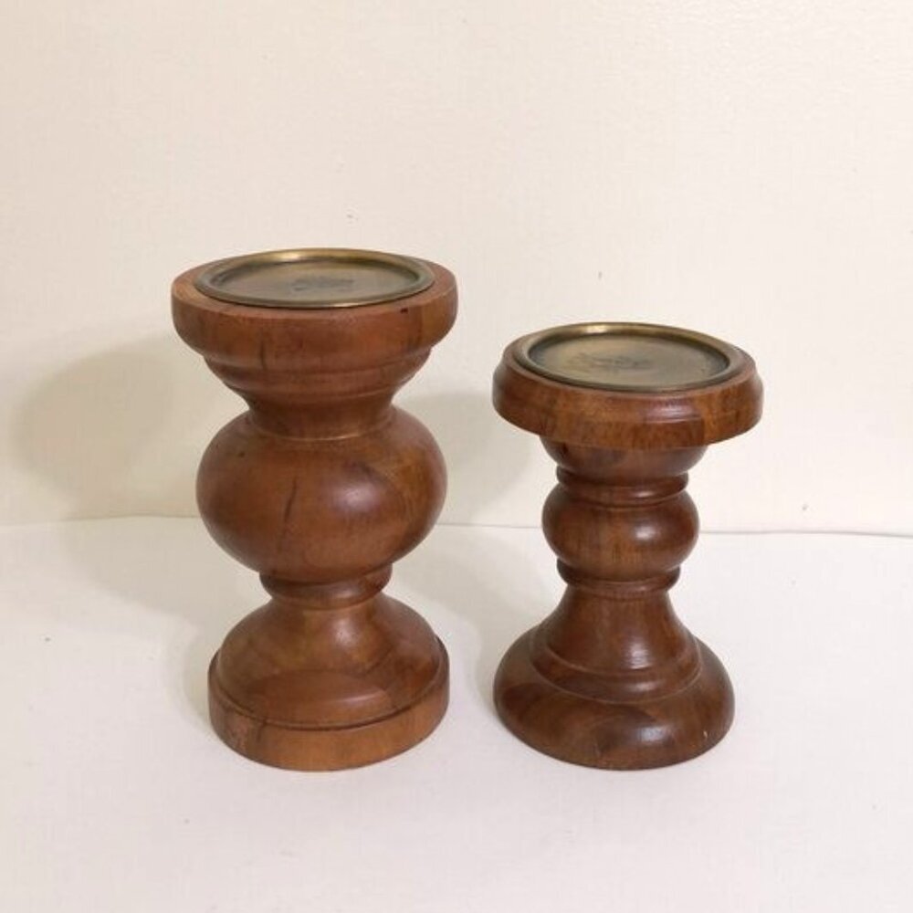 Threshold Wood Pillar Candle Holders Set of 2
